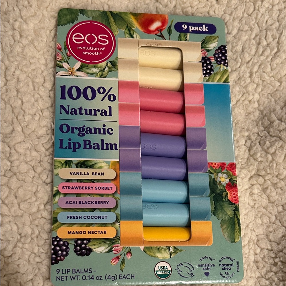 EOS Organic lip balms 9 pack Vanilla Strawberry Açaí Blackberry Fresh Coconut
